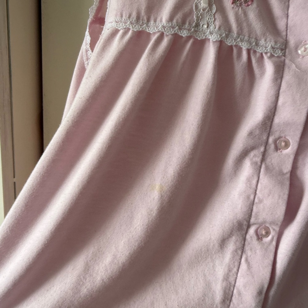 Vintage CottageCore Pajama Set Pink Embroidered Lace Bow Ribbon Coquette - Picture 7 of 8